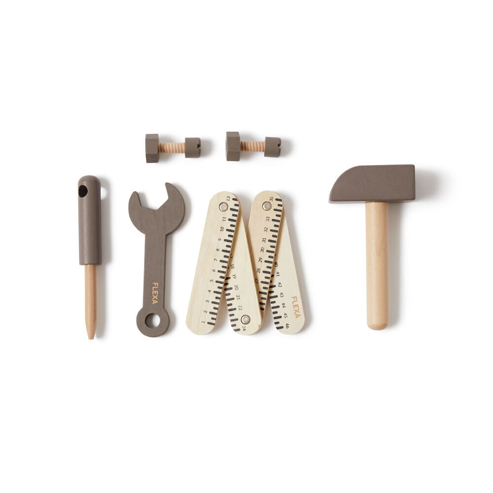 8pc Flexa Wooden Tool Set for Kids/Toddler Dusty Brown 3y+