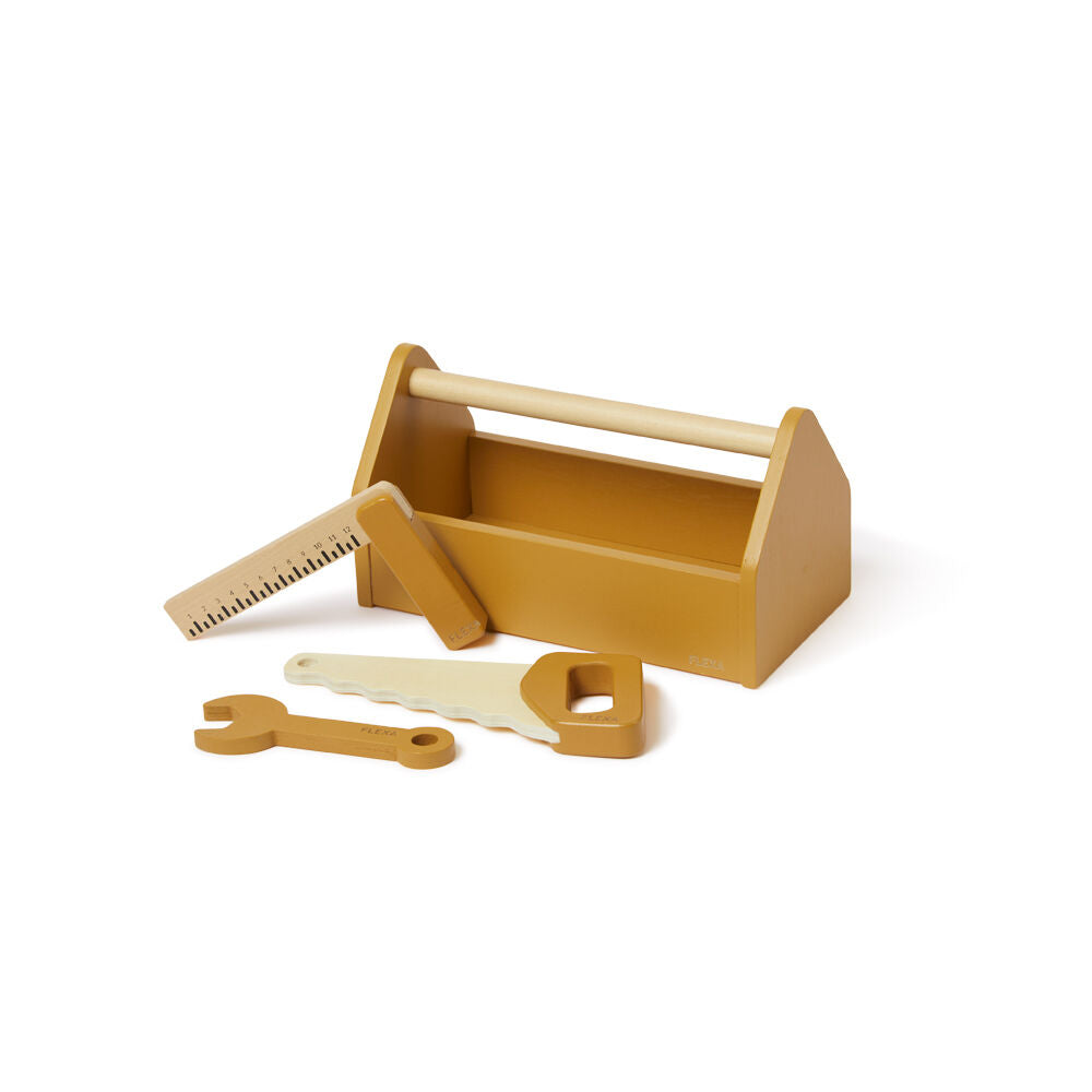 4pc Flexa Wooden Toolbox with Tools for Kids/Toddler Mustard 2y+