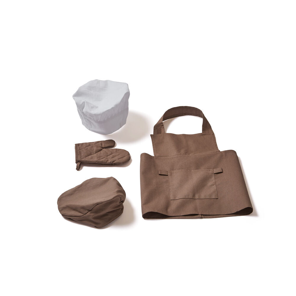 4pc Flexa Apron/Chef Hat/Mittens Costume Set Dusty Brown 3y+