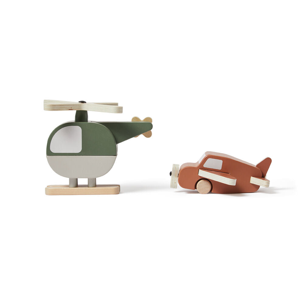 2pc Flexa Wooden Helicopter and Plane Toy for Kids/Toddler 2y+