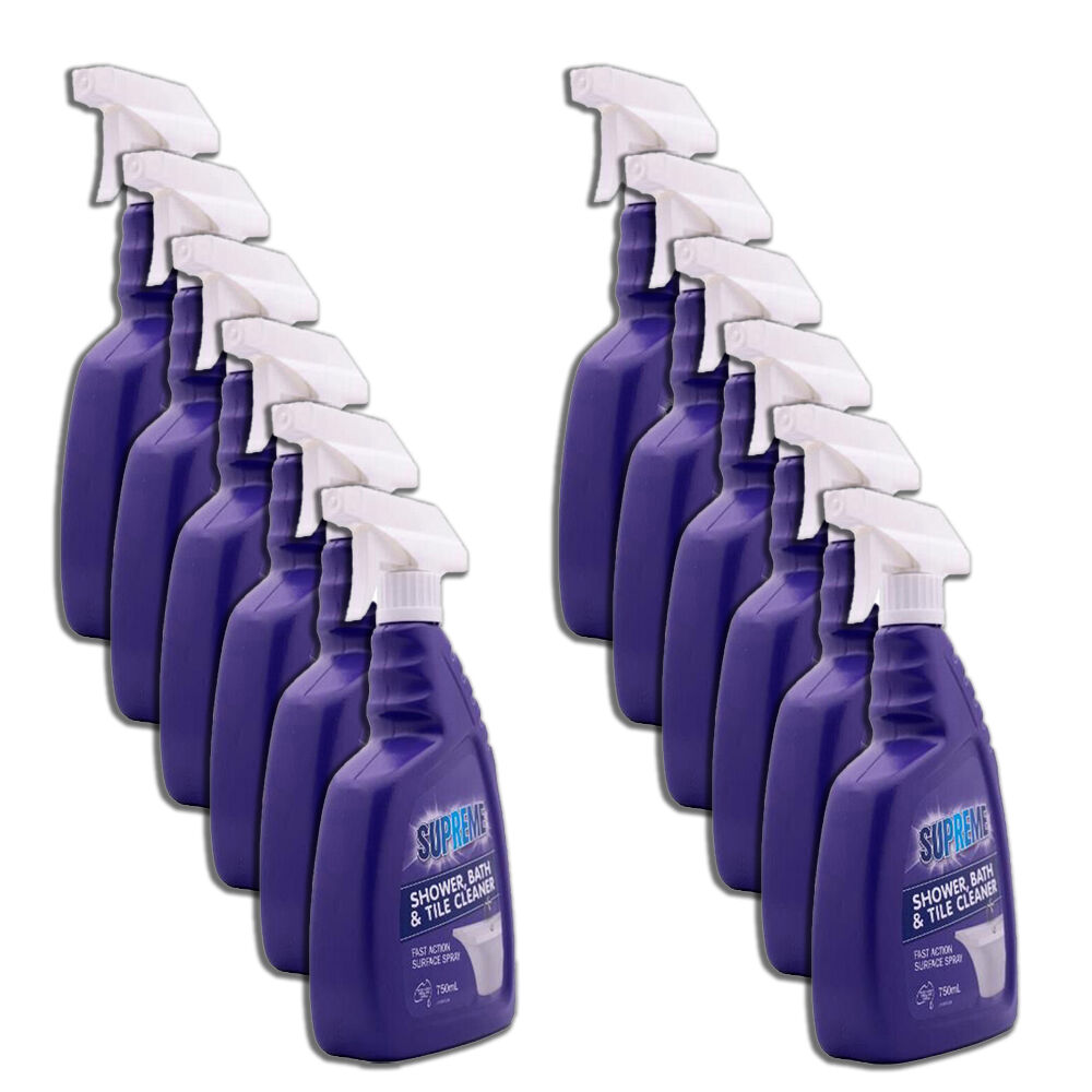12PK Supreme Shower Bath & Tile Cleaner Surface Spray 750ml