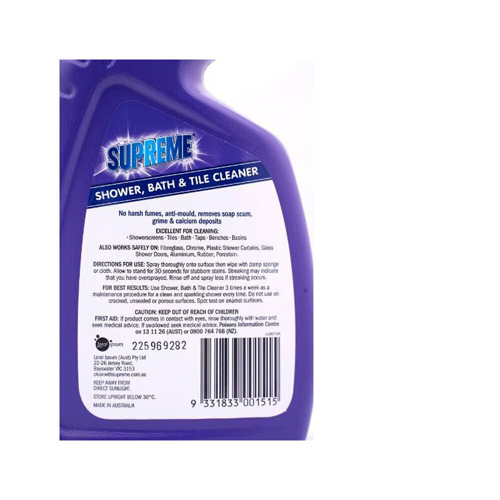 12PK Supreme Shower Bath & Tile Cleaner Surface Spray 750ml