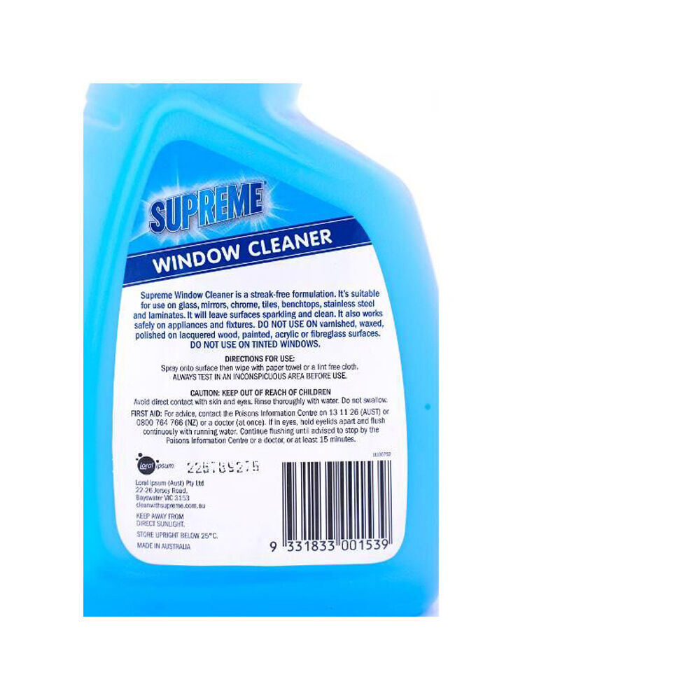 12PK Supreme Window Cleaner Glass & Surface Cleaner 750ml