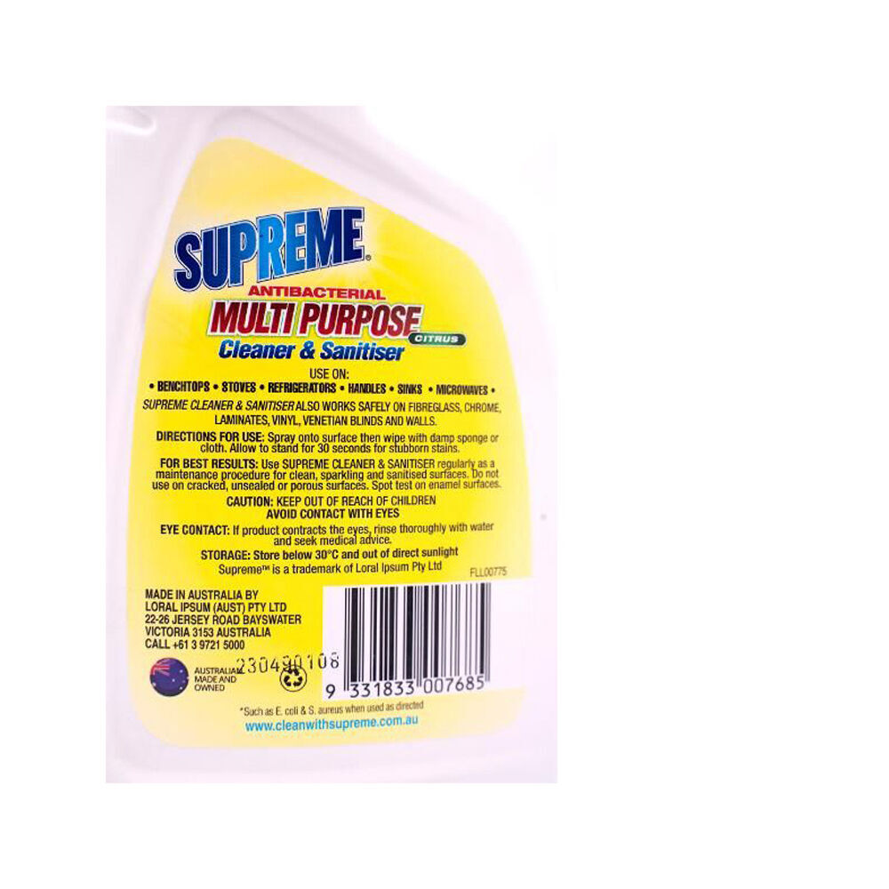 12PK Supreme Antibacterial Sanitizing Citrus Surface Spray Cleaner 750ml