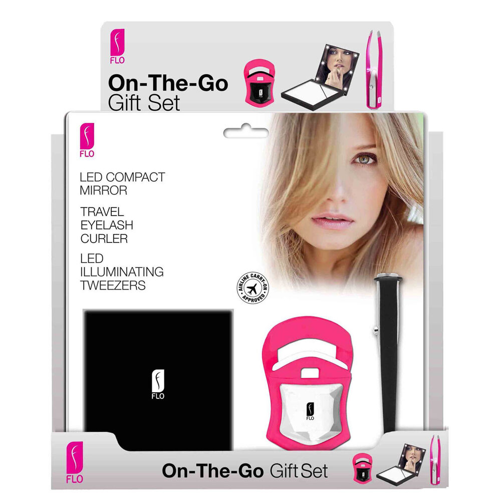 3x 15pc Flo Accessories On The Go Set LED Tweezers Mirror Mini Eyelash Curler