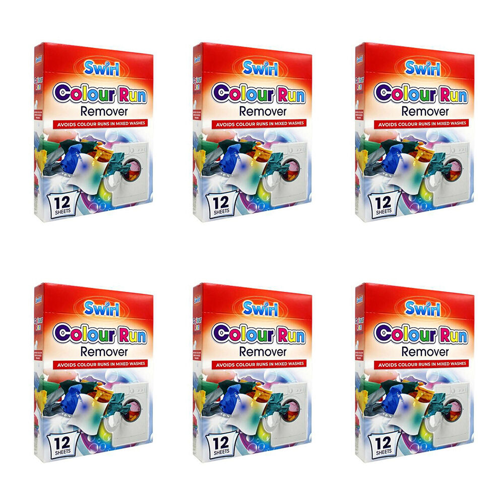 6x 12pc Swirl Colour Run Remover Dye Catcher Laundry Sheets 11x20cm