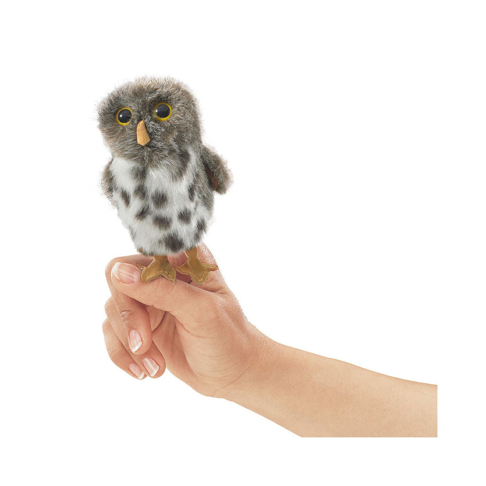 4pc Folkmanis Mini Spot Owl Grey Finger Puppet 10cm - Grey 3y+