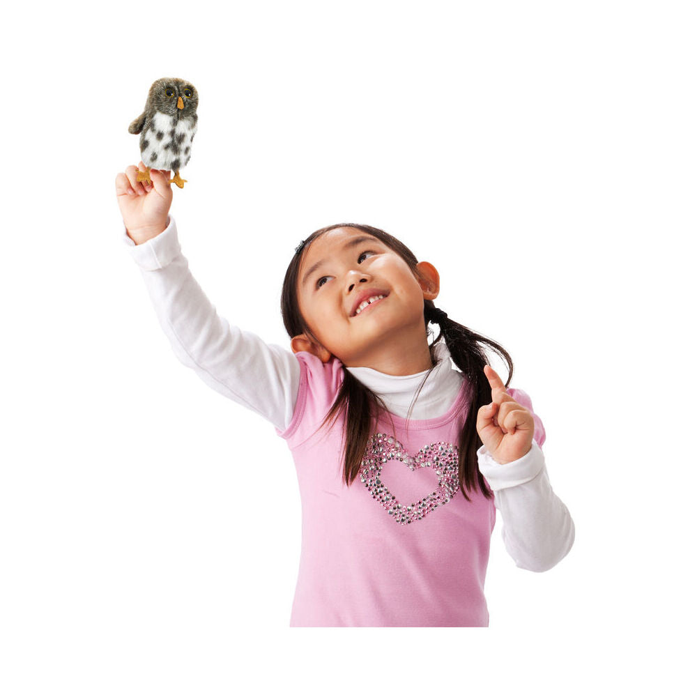 4pc Folkmanis Mini Spot Owl Grey Finger Puppet 10cm - Grey 3y+