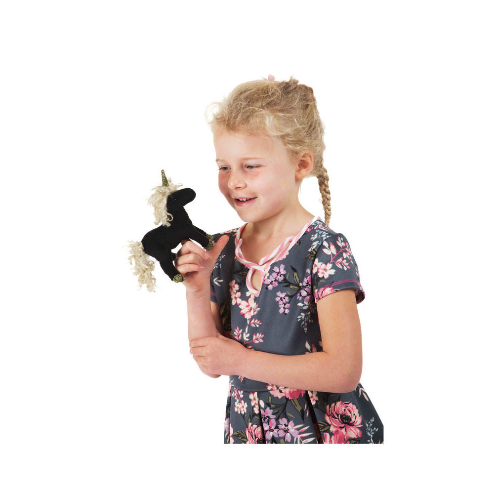 3pc Folkmanis Mini Black Unicorn Finger Puppet Kids Toy 3y+
