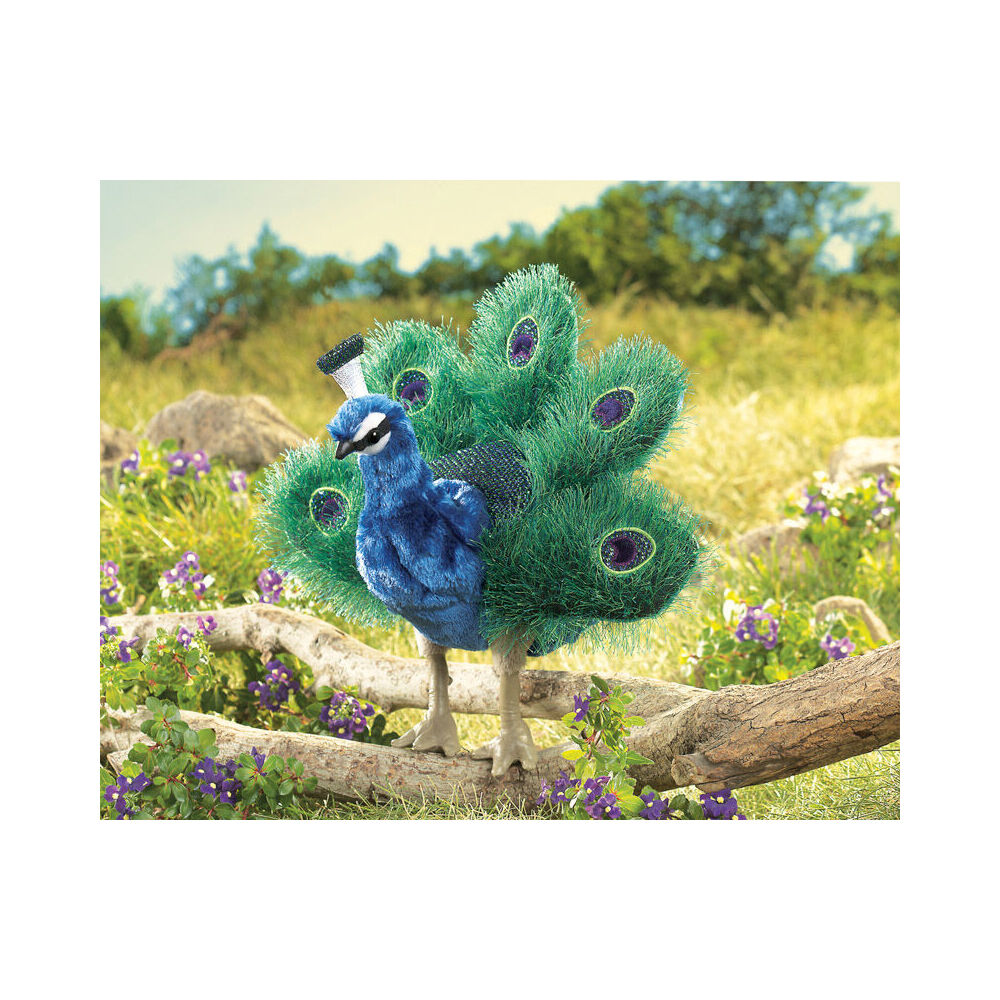 Folkmanis Small Peacock Hand Puppet 15x28cm Kids Animal Toy 3y+