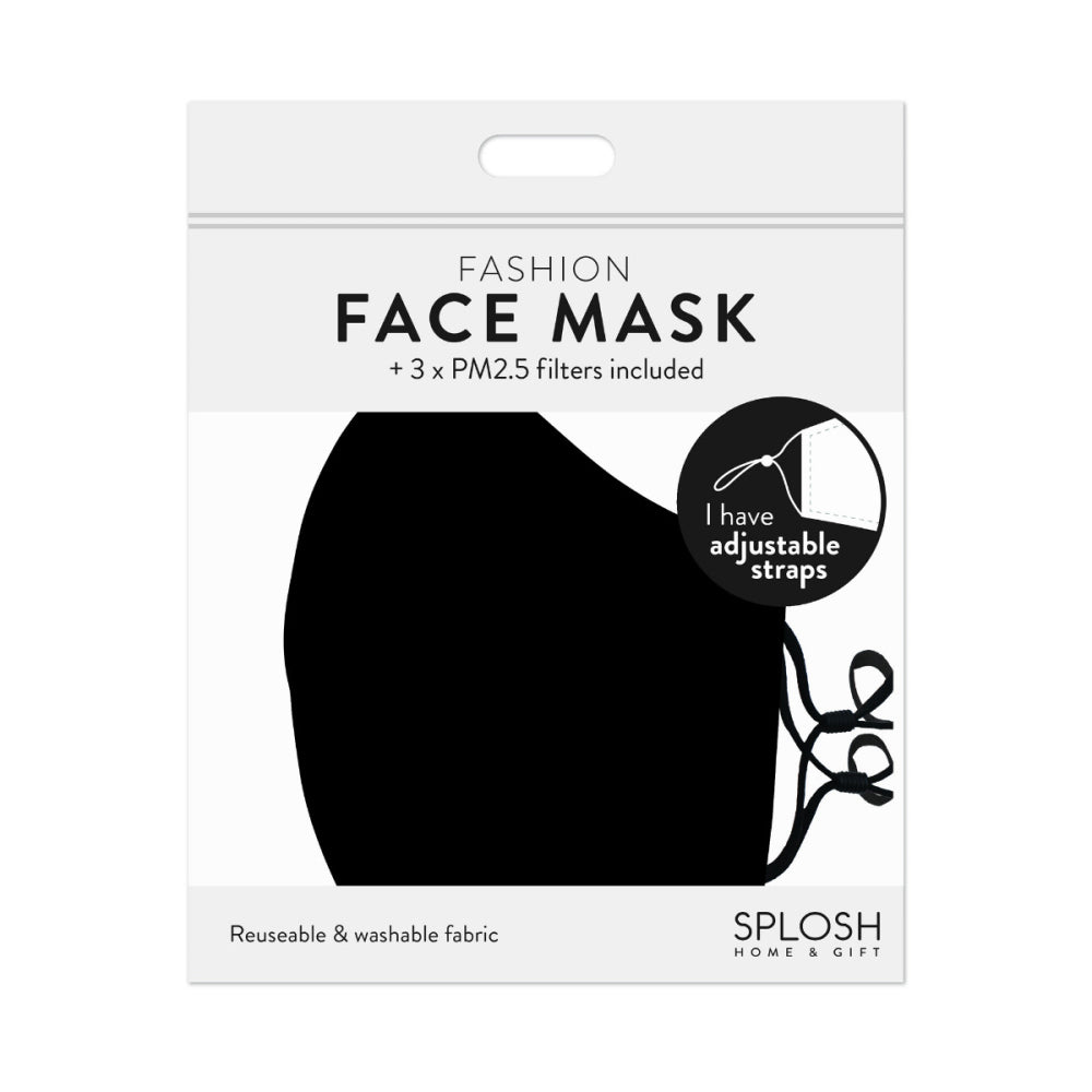 12PK Splosh Adult Reusable Face Mask w/ Adjustable Strap 12y+ Black
