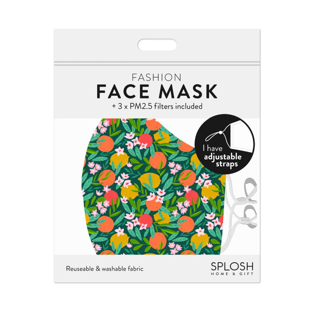12PK Splosh Adult Reusable Face Mask w/ Adjustable Strap 12y+ Citrus