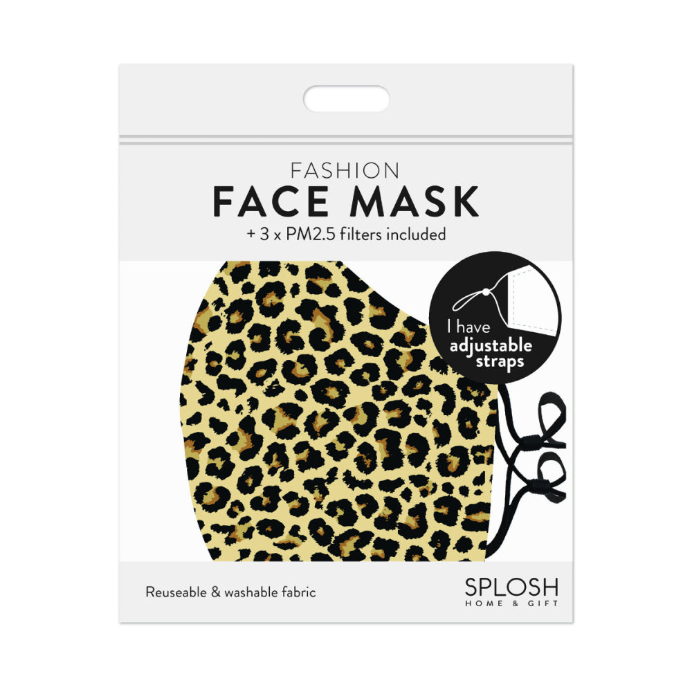 12PK Splosh Adult Reusable Face Mask w/ Adjustable Strap 12y+ Leopard Print
