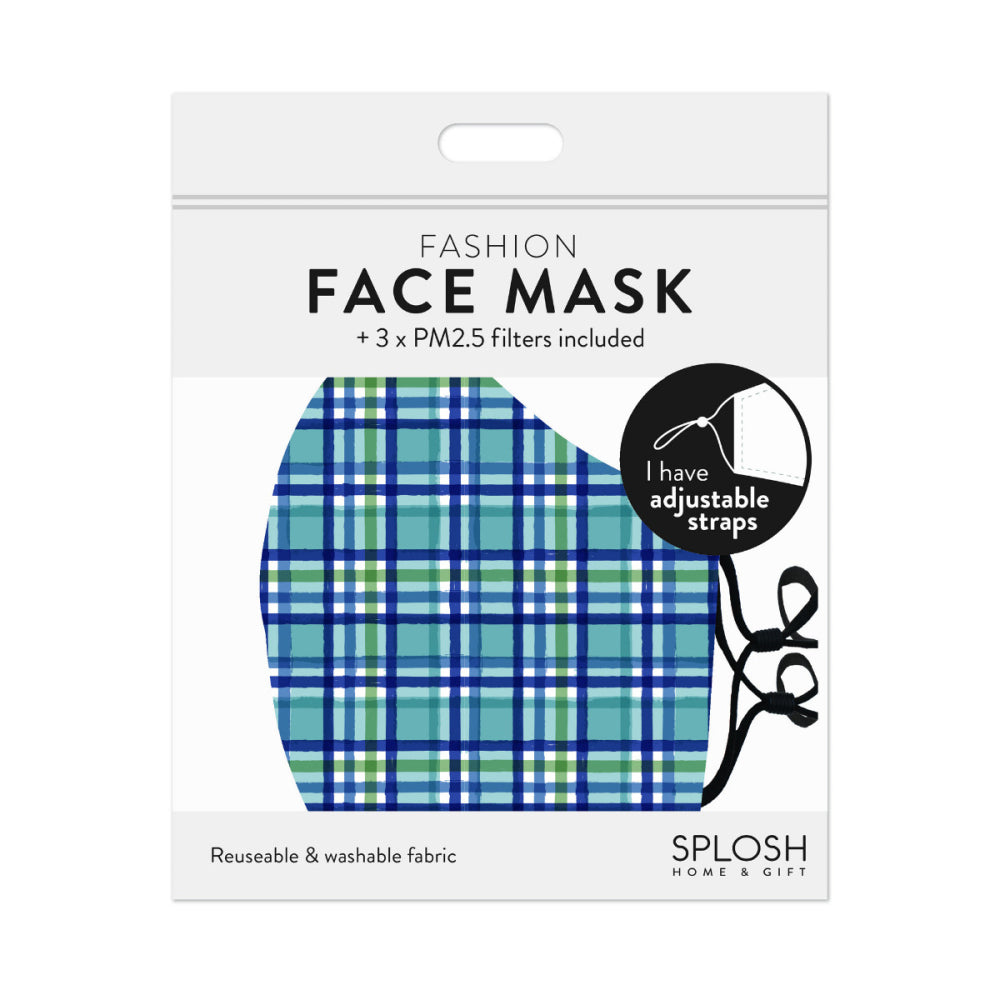 12PK Splosh Adult Reusable Face Mask w/ Adjustable Strap 12y+ Plaid