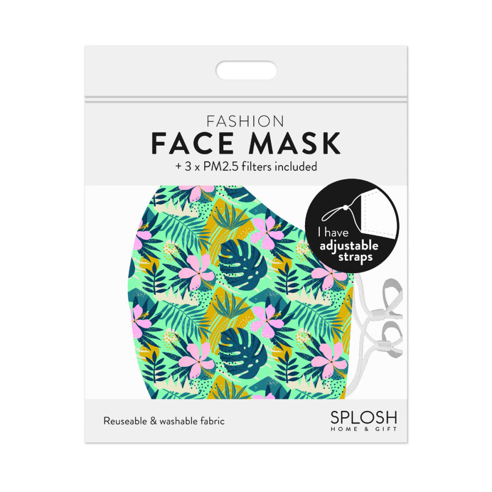 12PK Splosh Adult Reusable Face Mask w/ Adjustable Strap 12y+ Palm Leaf