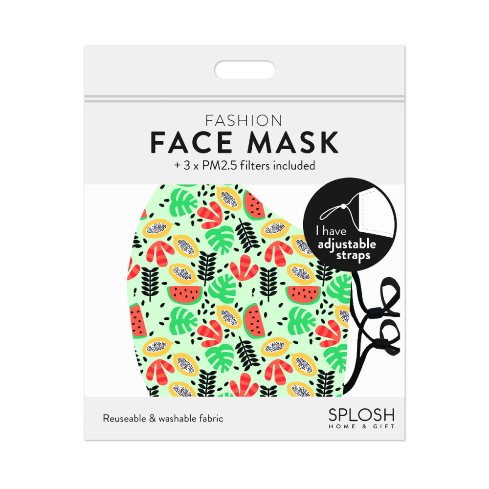 12PK Splosh Adult Reusable Face Mask w/ Adjustable Strap 12y+ Tropical Fruit