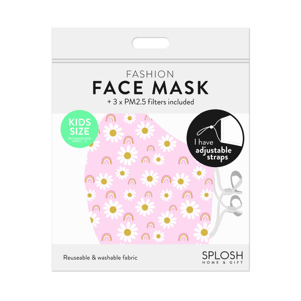12PK Splosh Kids Reusable Face Mask w/ Adjustable Strap 2y+ Daisy
