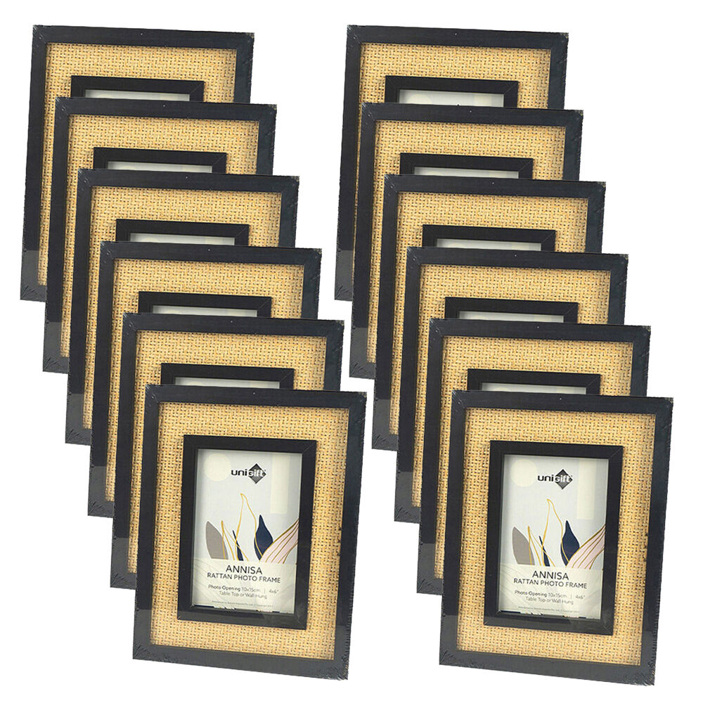 12PK Unigift Annisa Rattan Wooden Picture Photo Frame 10x15cm Black&Natural