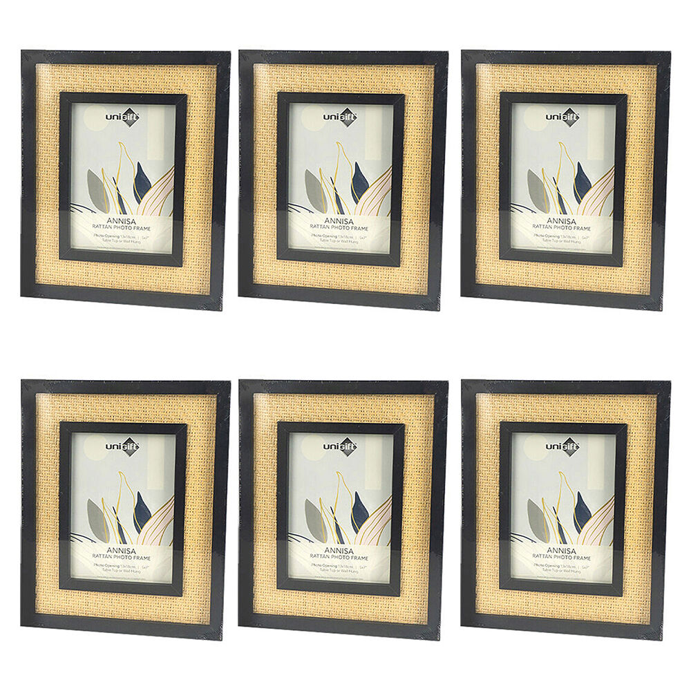 6PK Unigift Annisa Rattan Wooden Picture Photo Frame 13x18cm Black&Natural
