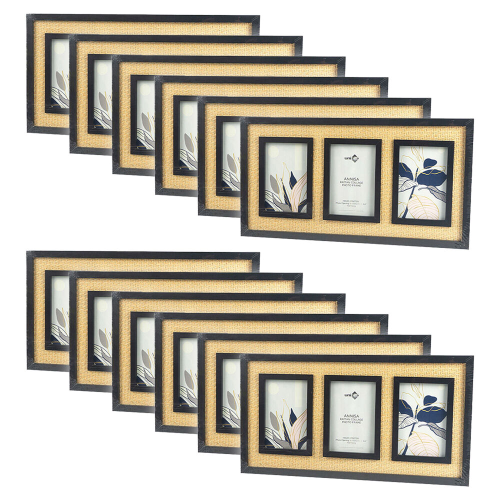 12PK Unigift Annisa Rattan Wooden Picture Photo Frame 10x15cm Black&Natural