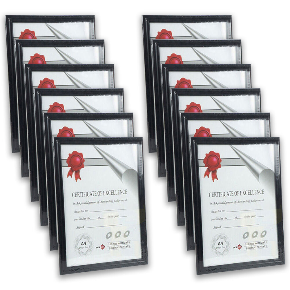 12PK Unigift Certificate Glass Picture Photo Frame A4 21x29.7cm Black/Black
