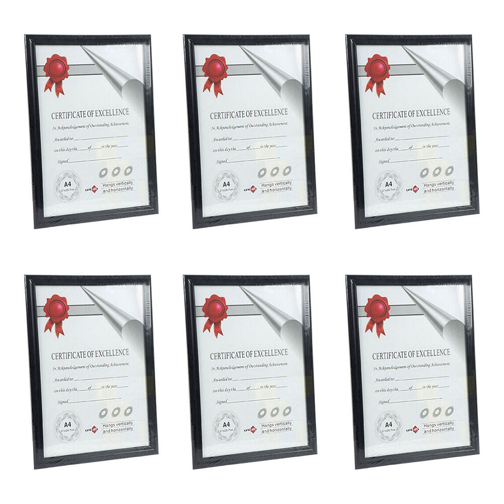 6PK Unigift Certificate Glass Picture Photo Frame A4 21x29.7cm Black/Black