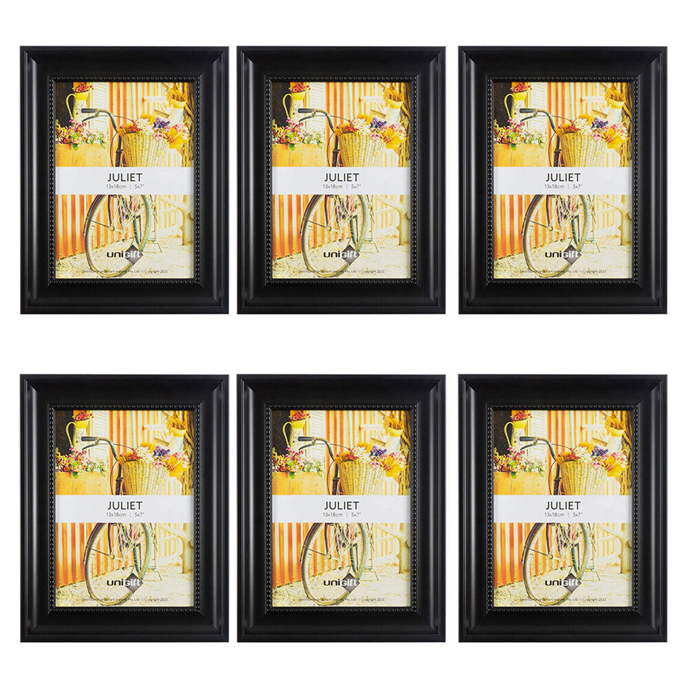 6PK Unigift Juliet Wooden/Glass Single Picture Photo Frame 13x18cm Black