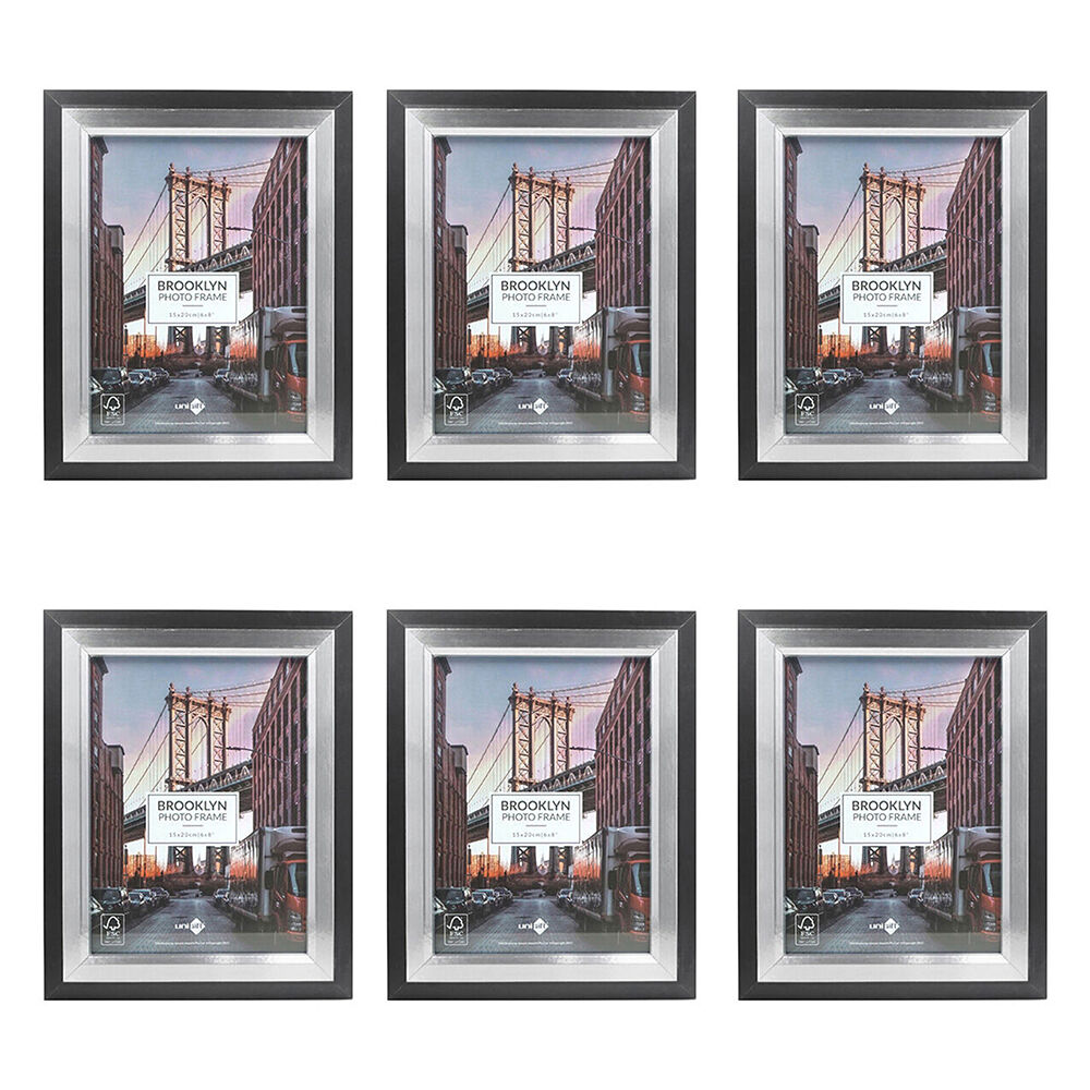 6PK Unigift Brooklyn Wooden/Glass Picture Photo Frame 15x20cm Black/Silver