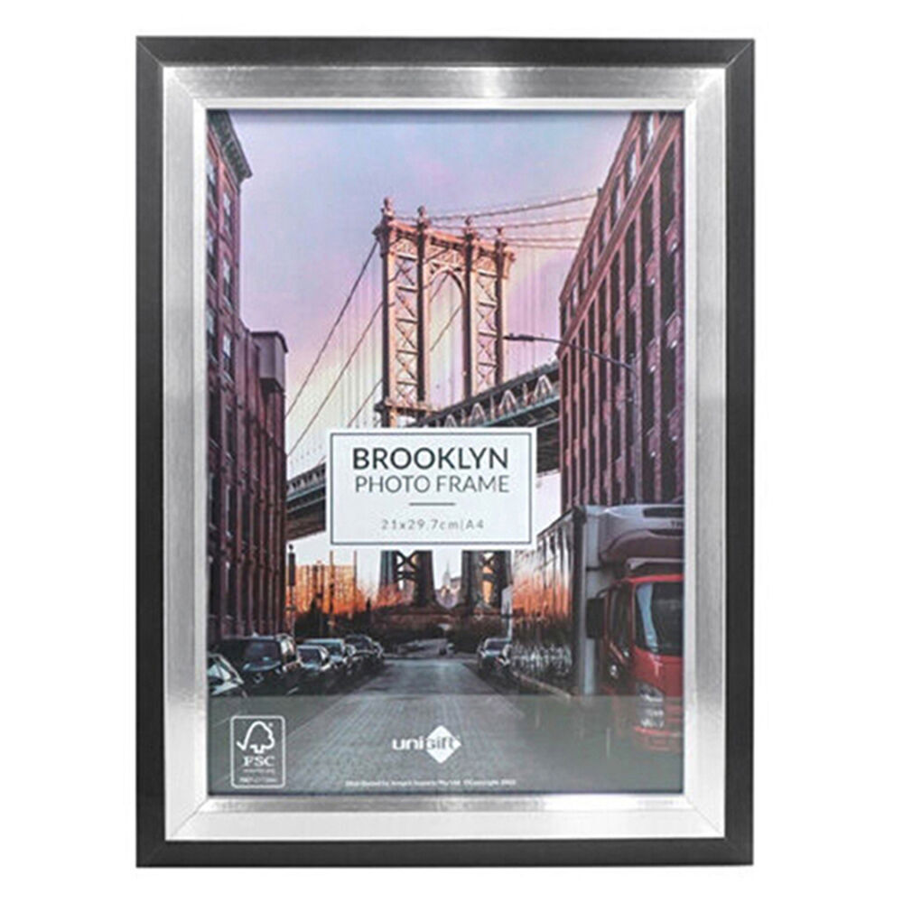 6PK Unigift Brooklyn Wooden/Glass Picture Photo Frame A4 Black/Silver