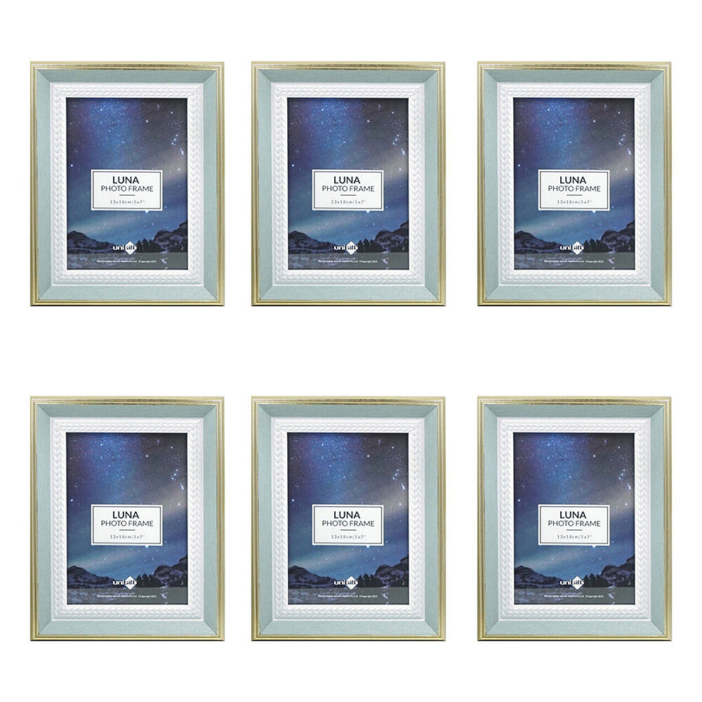 6PK Unigift Luna Gold Trim Border Glass Picture Photo Frame 13x18cm Green