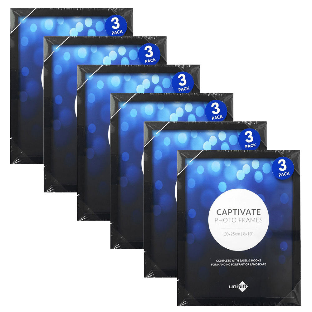 6PK 3pc Unigift 20x25cm Captivate Glass Photo Frame Assorted - Black/White