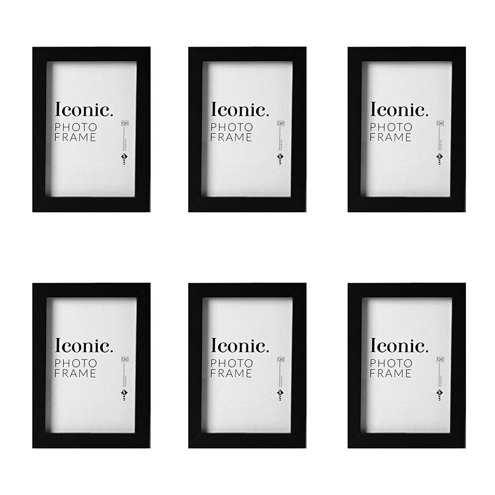 6PK Unigift 15x20cm Iconic MDF Glass Photo Frame - Black