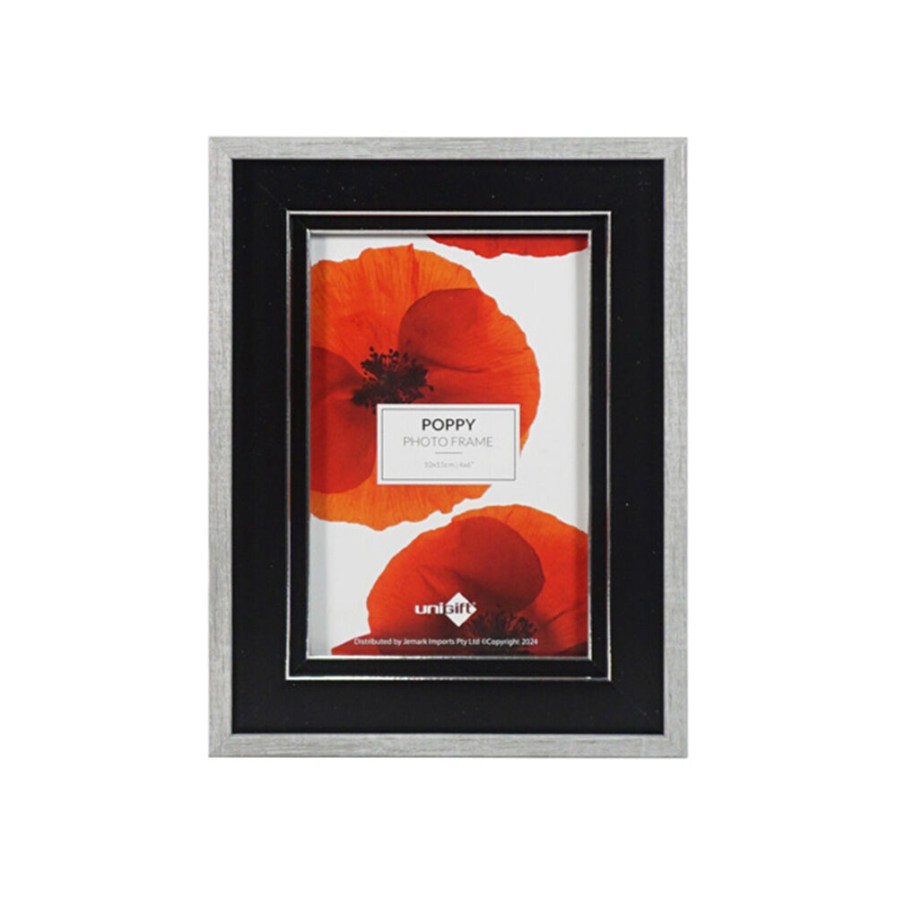6PK Unigift Poppy Photo Frame Picture Holder 10x15cm - Black/Grey