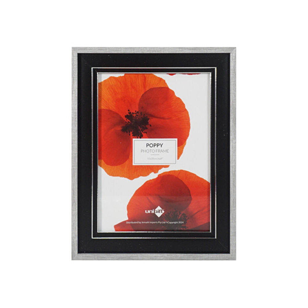 12PK Unigift Poppy Photo Frame Picture Holder 15x20cm - Black/Grey