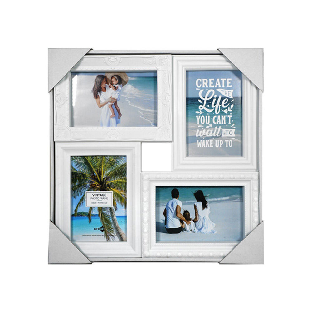 8PK Unigift Vintage Collage 4-Openings Photo Frame Square 34cm - White