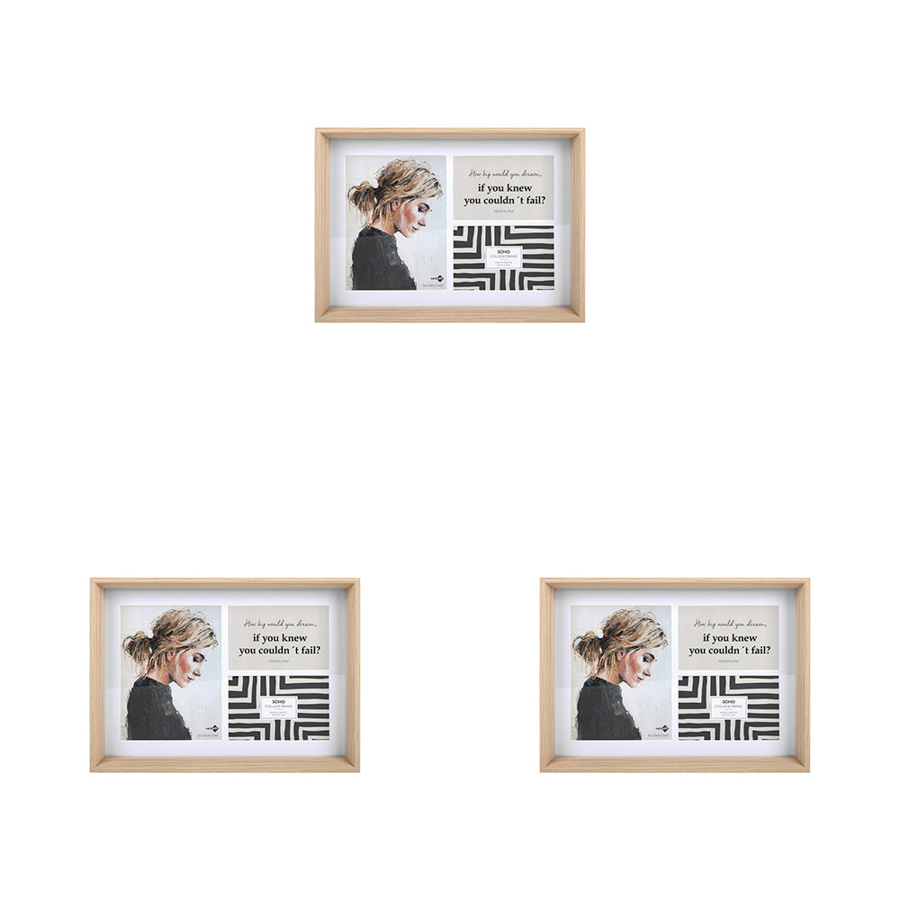 3PK Unigift Soho 2 Sizes 3-Open Collage Picture Frame Natural