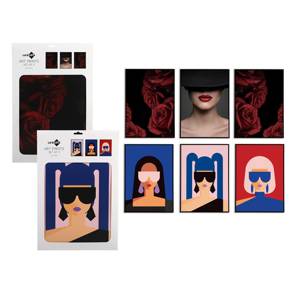 3pc Unigift Art Prints Poster Funky Girl 30x40cm - Assorted
