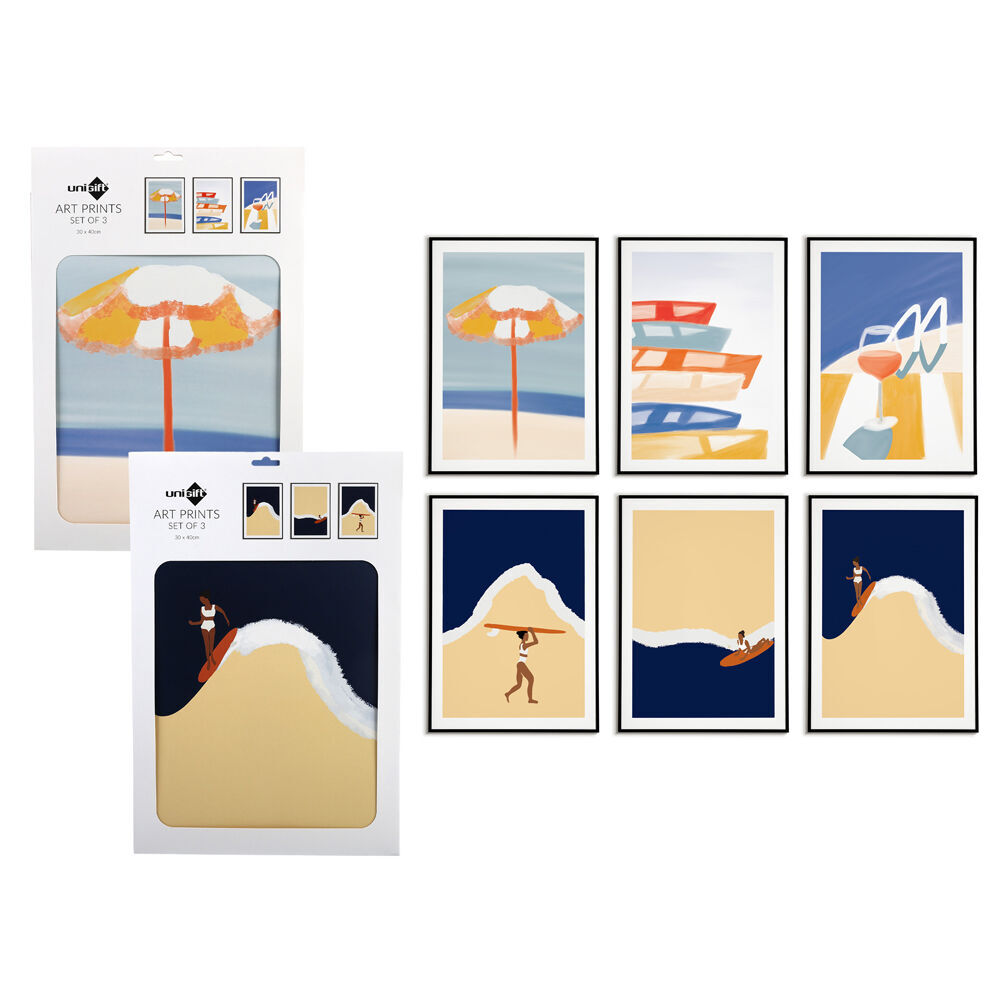 3pc Unigift Art Prints Poster Surfer 30x40cm - Assorted
