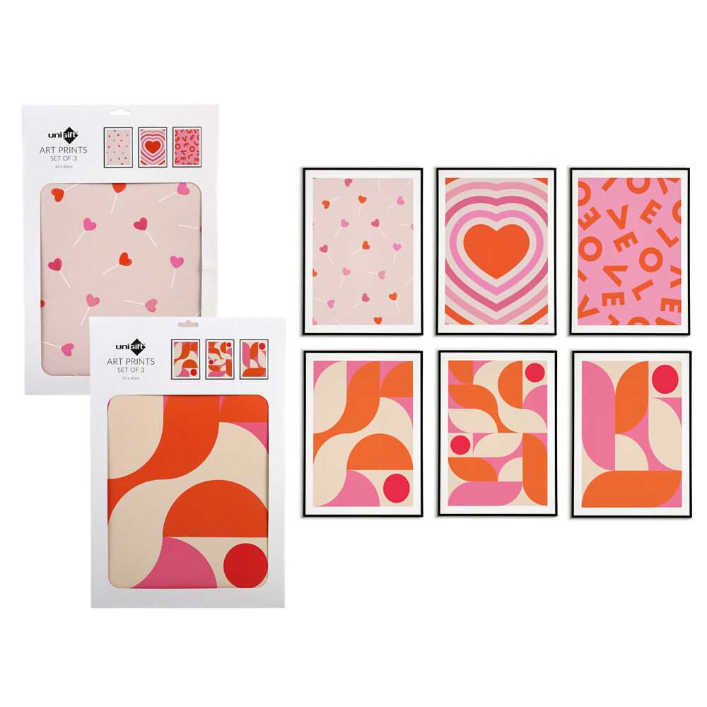 3pc Unigift Art Prints Poster Pink Tone 30x40cm - Assorted