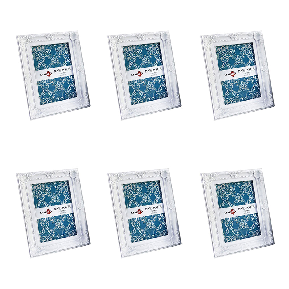6PK Unigift 10x15cm Baroque Photo Frame Picture Holder - White