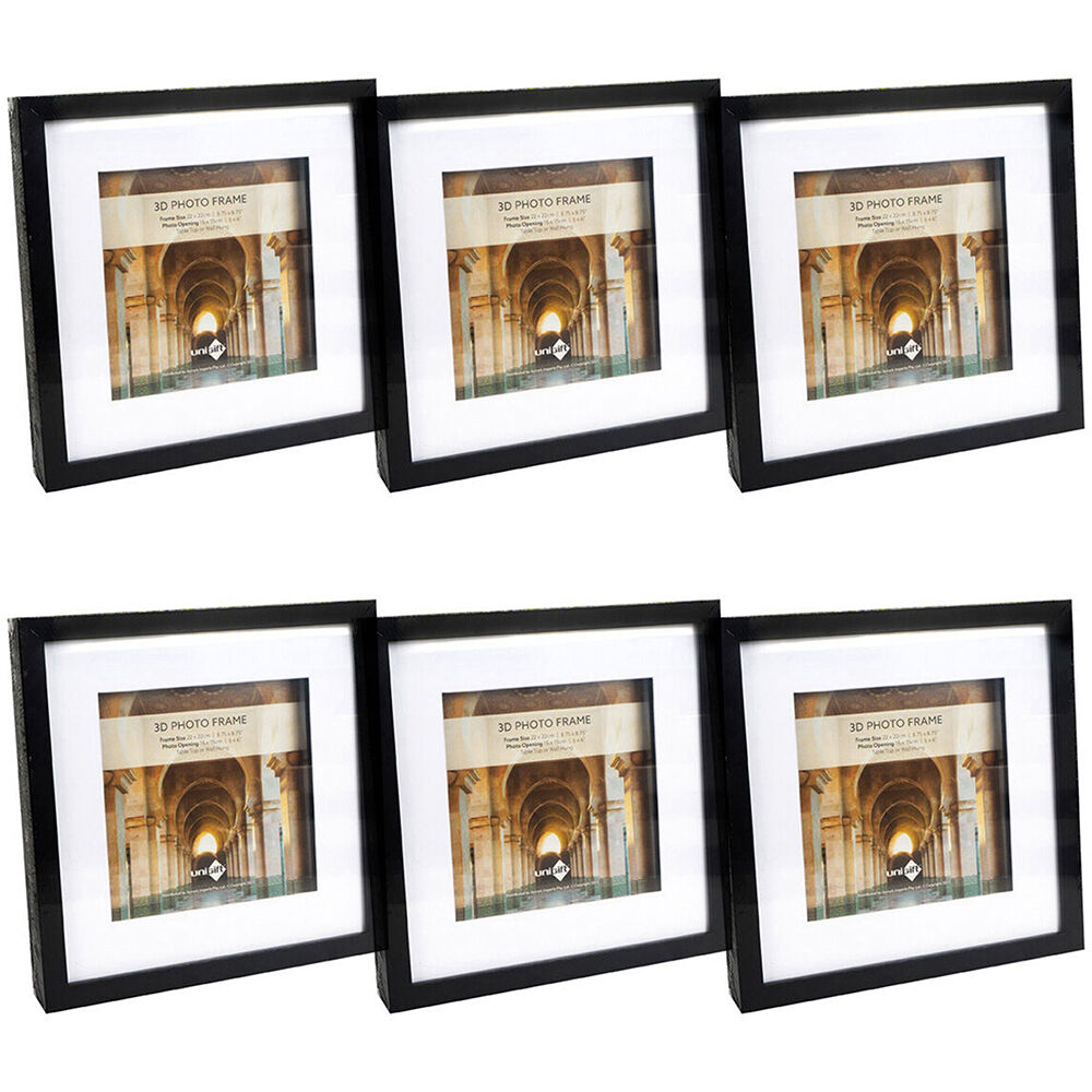 6PK Unigift 3D Wooden/Glass Picture Photo Frame 22x22cm/15x15cm Black