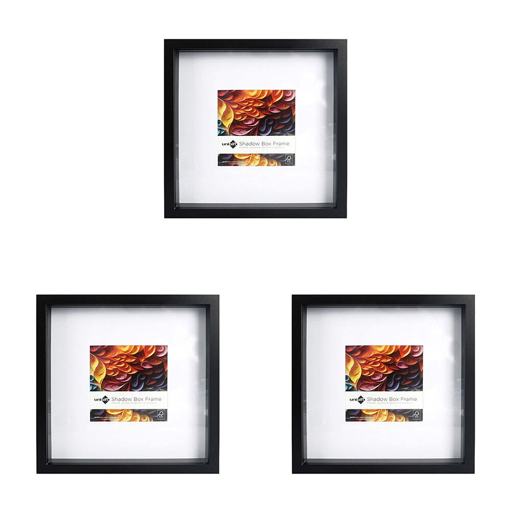 3PK Unigift Shadow Box Wooden/Glass Picture Photo Frame 30x30cm/15x15cm Black