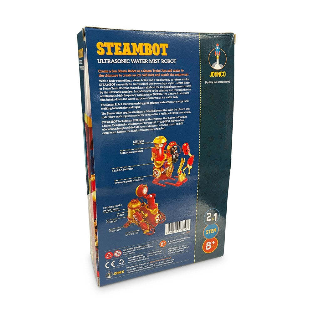 Johnco SteamBot 2in1 Ultrasonic Water Mist Robot DIY STEM Building Toy Kit 8y+