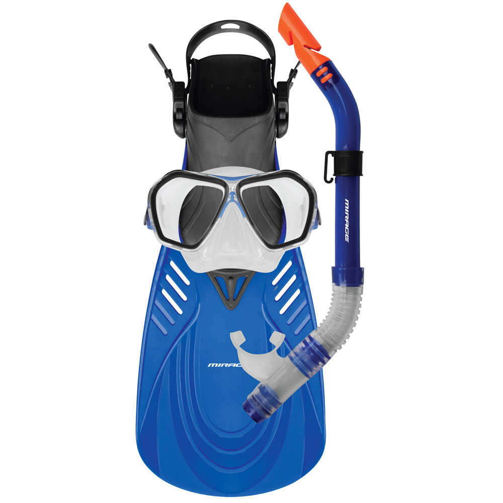 4pc Mirage Fiji Silicone Snorkelling Mask/Snorkel/Fins Set S/M Blue