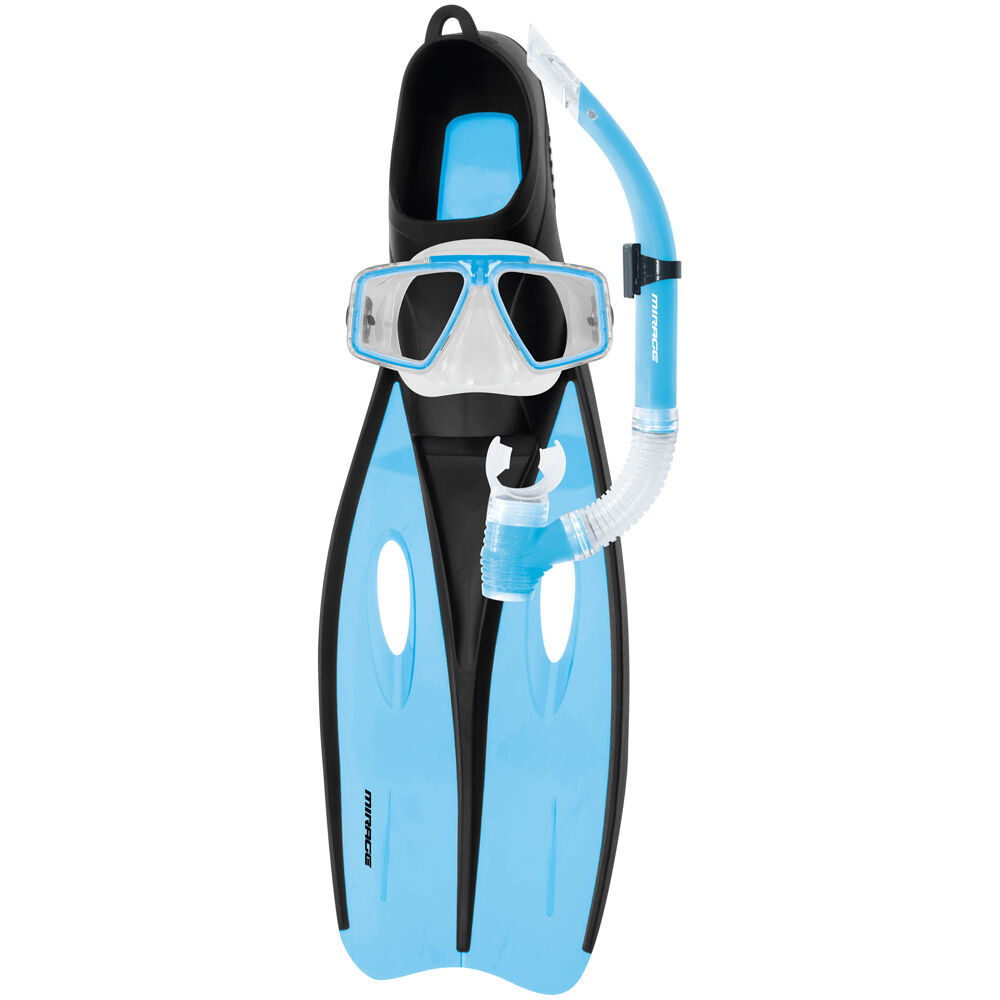 4pc Mirage Challenger Snorkelling Mask/Snorkel/Fins Set Large Sky Blue