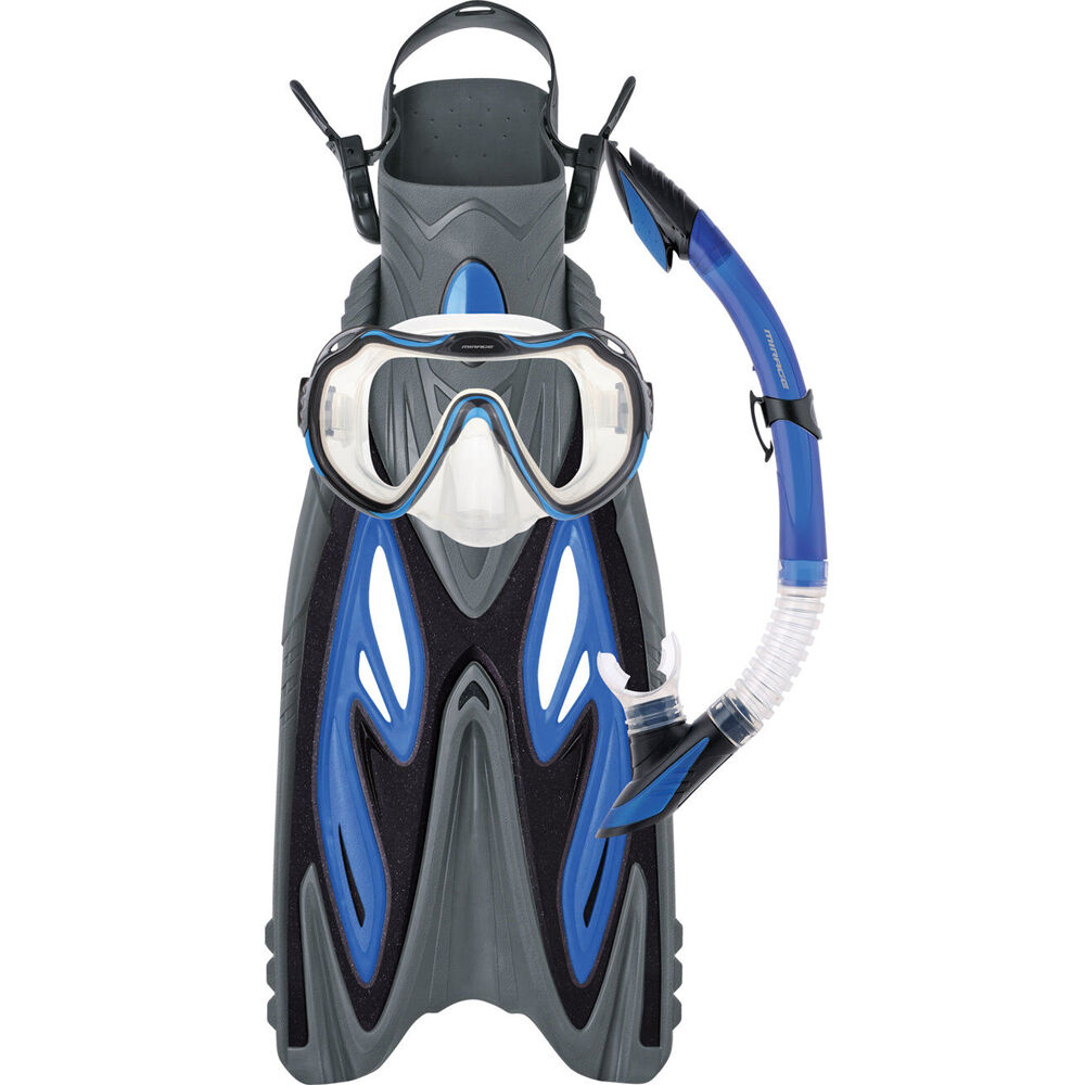 4pc Mirage Diamond Silcone Snorkelling Mask/Snorkel/Fins Set L/XL Blue
