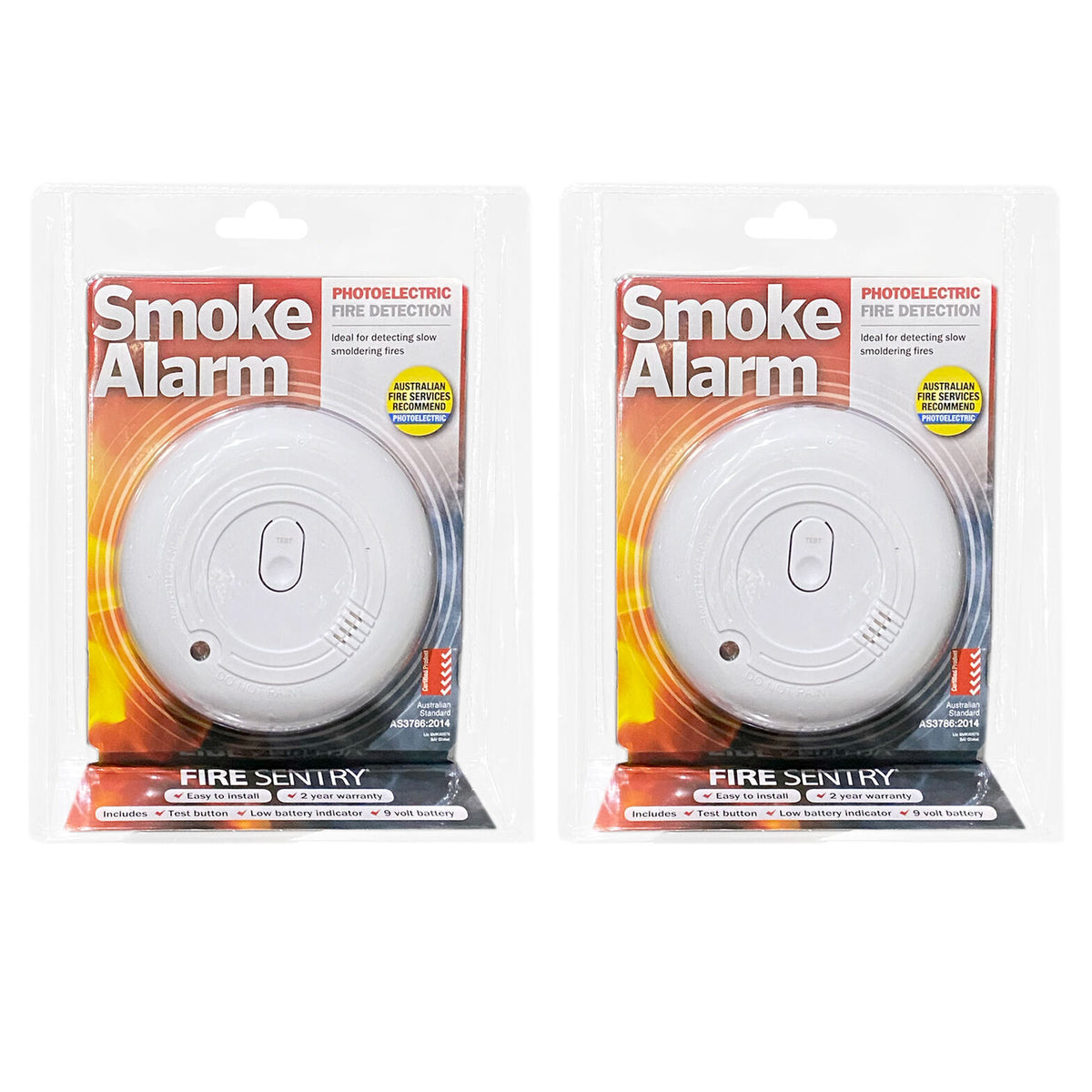 2PK Family First Fire Sentry Photoelectric Smoke Alarm 9V Bedroom Living Room