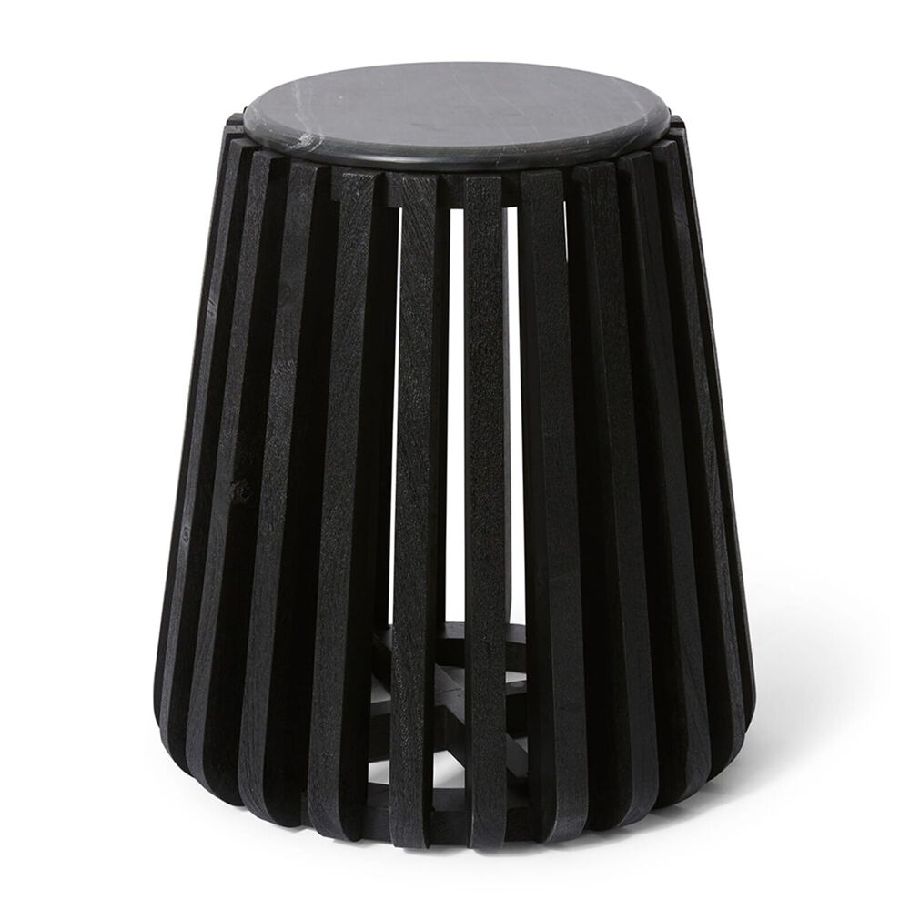 E Style Azuka Side Table Marble Top/Solid Acacia Wood 35x50cm - Black