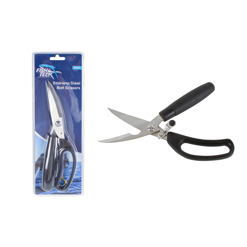 Fishteck 24cm Stainless Steel Bait Scissors - Black