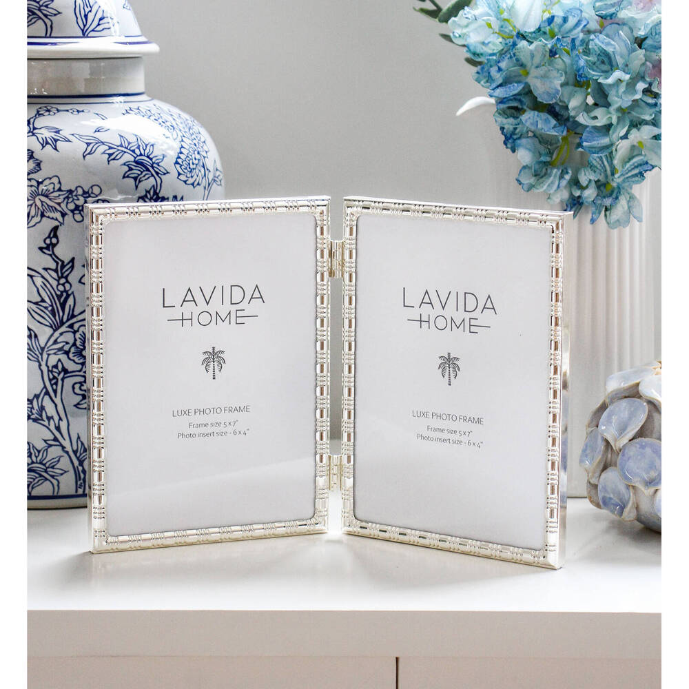 LVD Iron/Glass 5x7 Picture/Photo Frame Double Deluxe Home Decor Silver